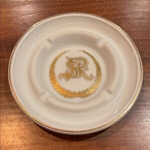 Woodmere Porcelain Minners Designs New York Ashtray Cream Gold Trim Initial R